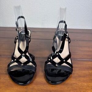 Cole Haan Sandals Womens 9B Black Patent Leather Nike Air Strappy Caged Heels